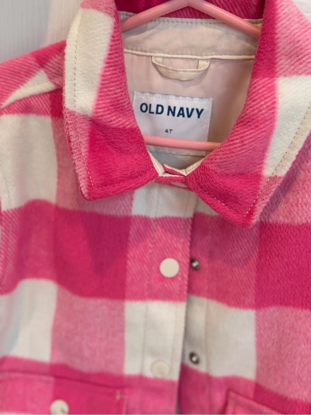 Old Navy Pink & White Plaid Kids Jean Jacket